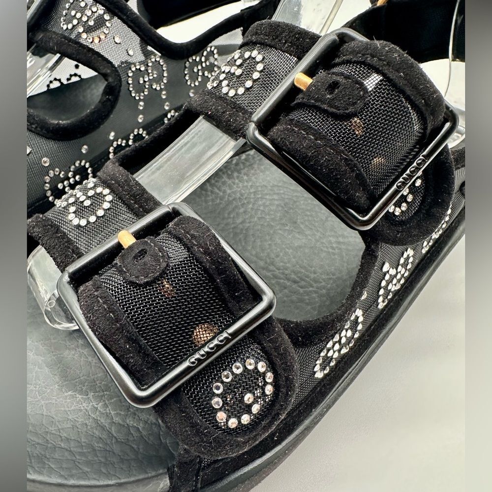 Gucci GG Crystal Embellished Platform Mash Dad Black Flat Sandals EU 38 US 8 - Picture 11 of 13